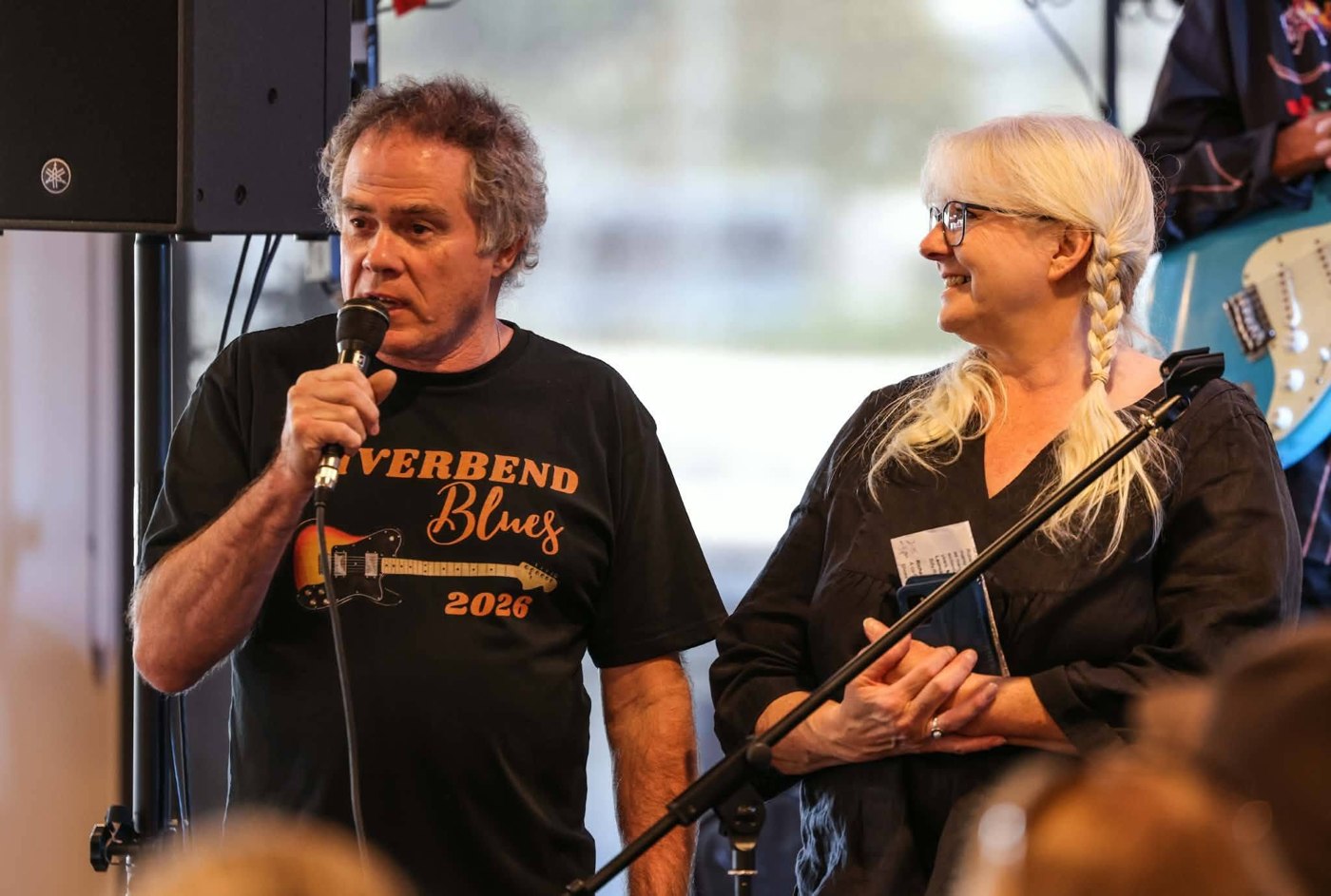 David Dobson speaking at the Riverbend Blues festival